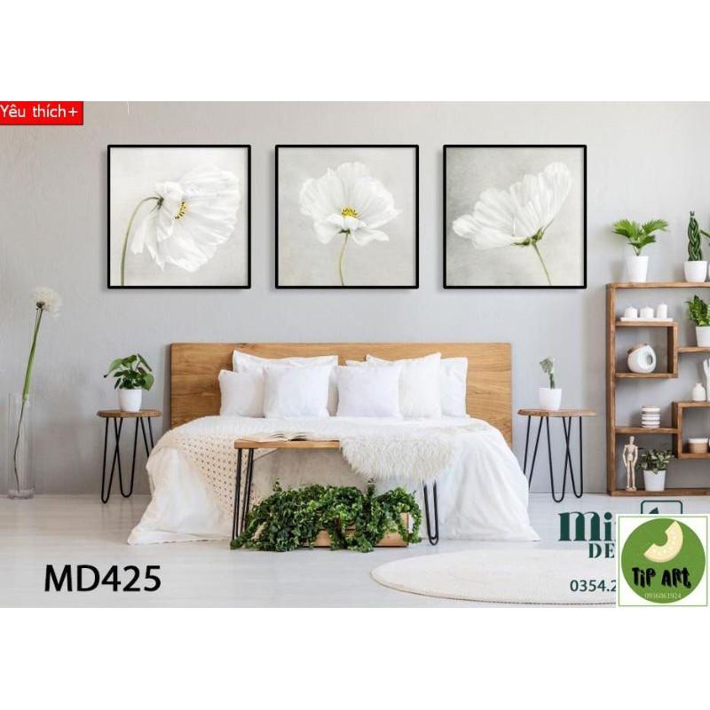 Tranh canvas hoa trắng treo phòng ngủ siêu xinh, tặng kèm đinh ba chân decor không gian nhẹ nhàng sang trọng