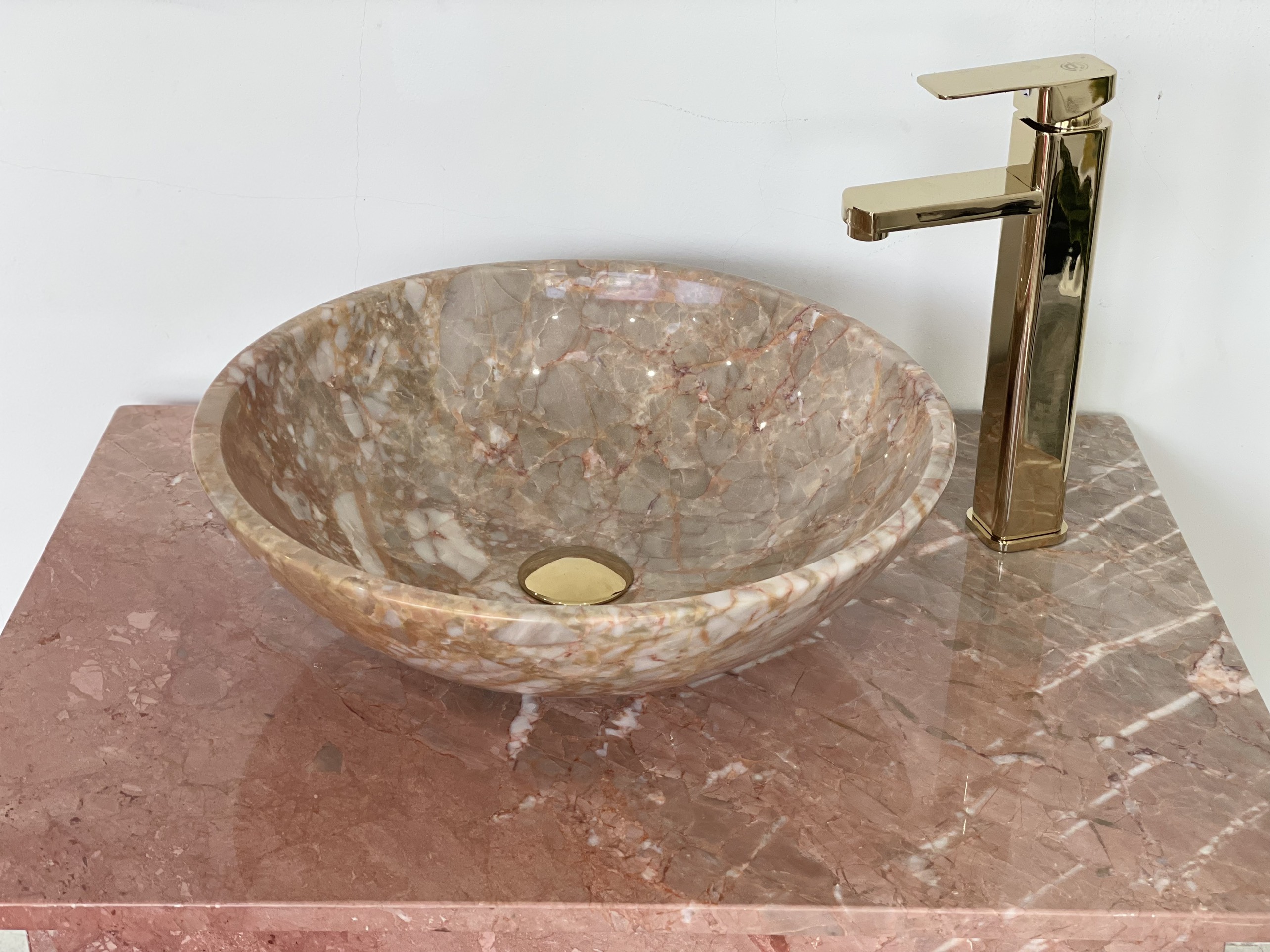 LAVABO ĐẶT BÀN ĐÁ ĐÁ TỰ NHIÊN TRÒN MỎNG MÀU HỒNG BST09