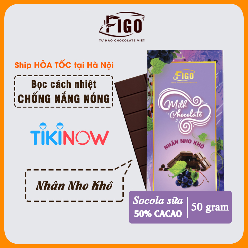 Combo 3 Thanh Kẹo Socola Milk Chocolate 50% Cacao Figo 50gr nhân hạt Điều, Hạnh Nhân, Sữa Dừa