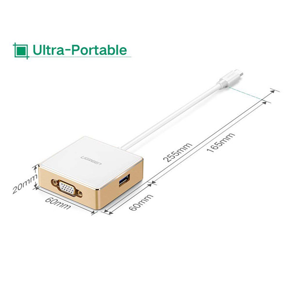 Bộ chuyển đổi USB type C sang VGA cùng Hub USB 1 cổng 3.0 và 2 cổng 2.0; hỗ trợ cổng sạc Macbook USB - C UGREEN US183 30442 - Hàng chính hãng