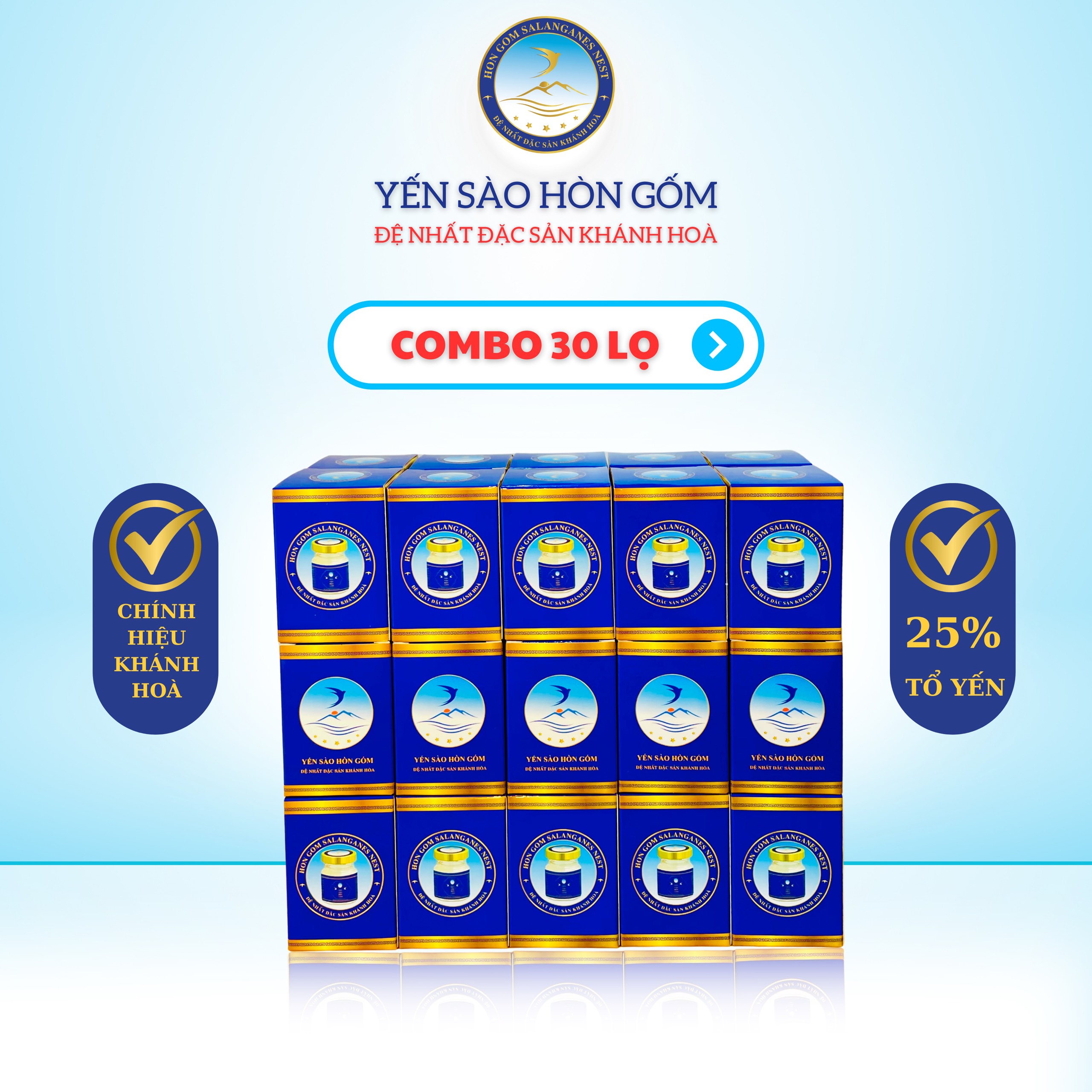 [Combo 30 lọ x 70ml] Nước Yến Sào Chưng Đường Phèn - Yến Sào Hòn Gốm Chính Hiệu Khánh Hoà - H G SALANGANES NEST