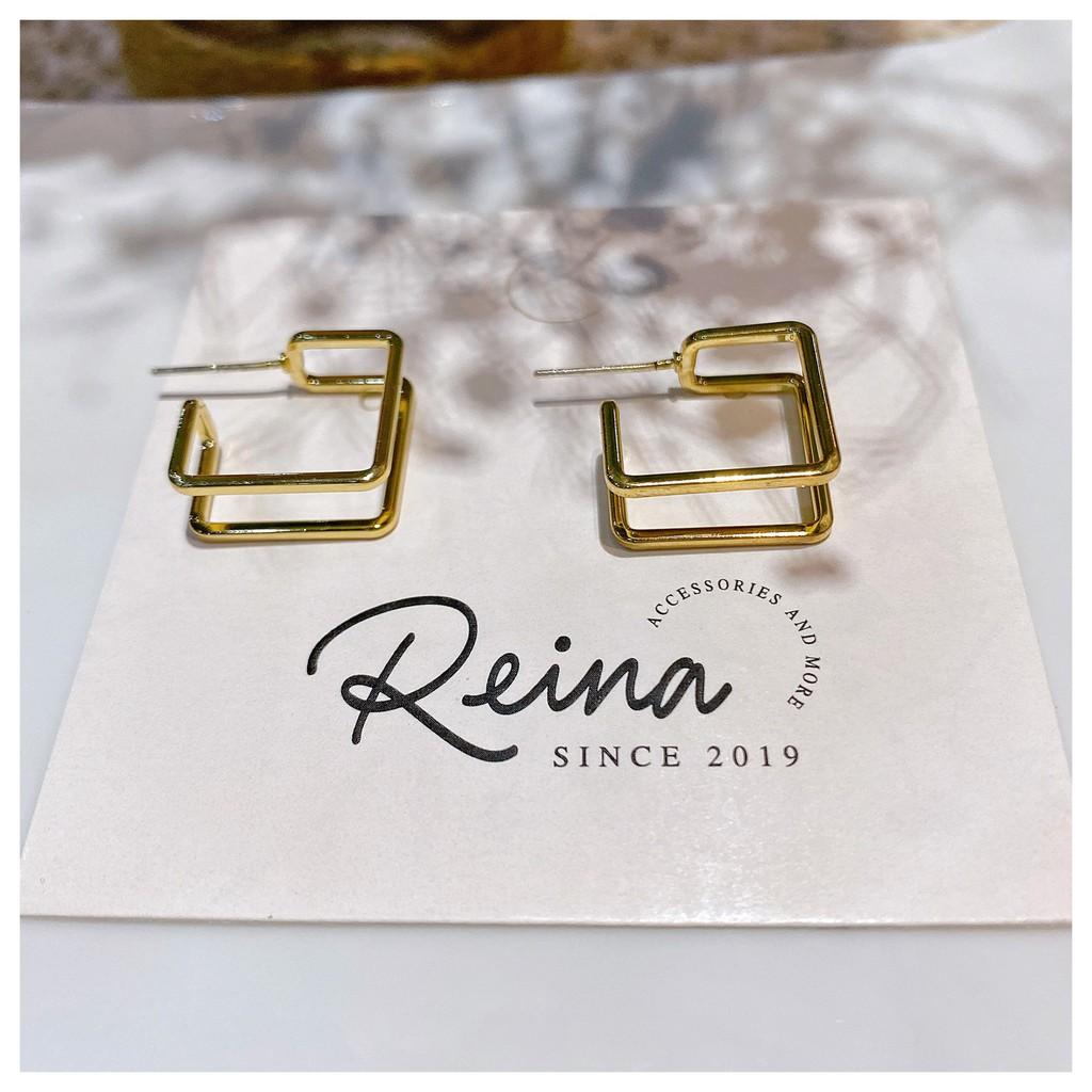 Khuyên tai phong cách hàn quốc thiết kế hình học double V cá tính Reina