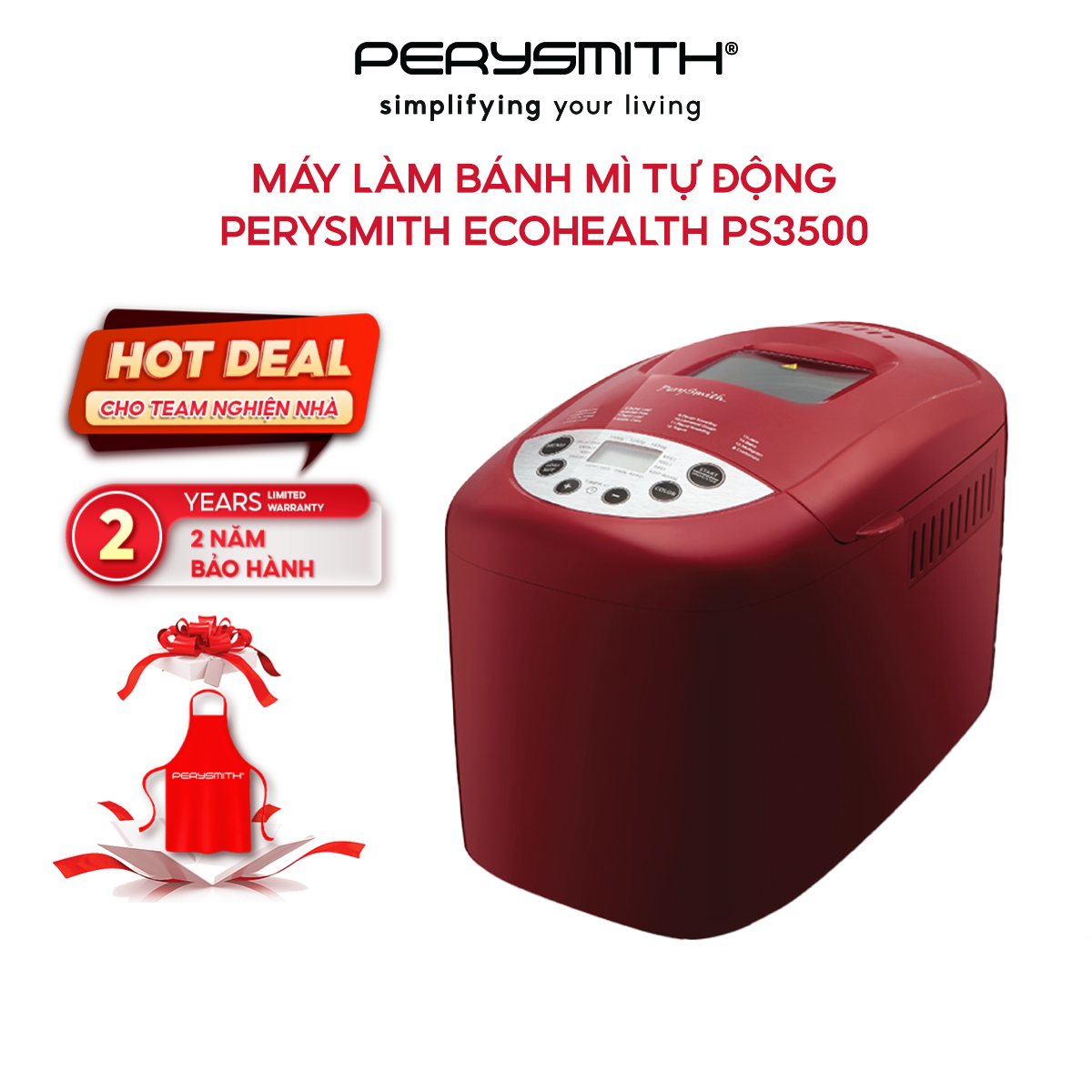 Máy làm bánh mì tự động 3,5 lít PerySmith PS3500 - Hàng chính hãng