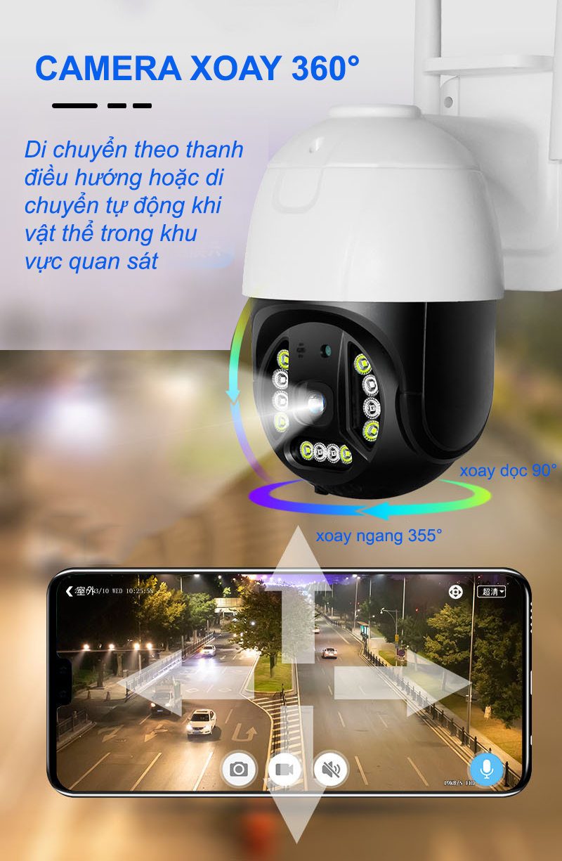 Camera Carecam PTZ 3.0Mps 2 Râu 12 Led, Camera Ngoài trời 360 độ PTZ Full HD Giám Sát Quay Đêm Có Màu- Hàng Chính Hãng