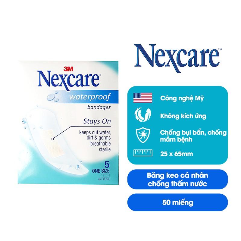 Băng keo cá nhân Nexcare 3M 25x65mm 50 miếng/ hộp - Chống thấm nước, co dãn tốt WTPS10