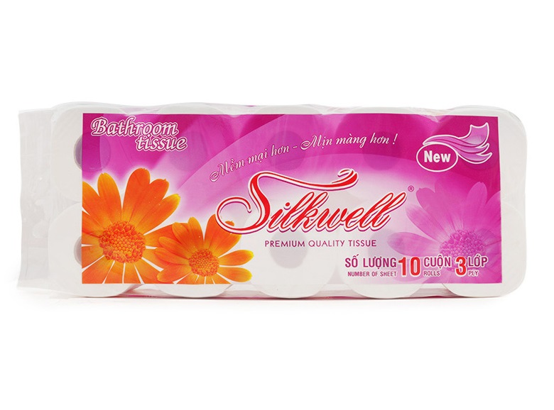 Giấy vệ sinh Silkwell Tím 10 cuộn 3 lớp có lõi cao cấp, giấy vệ sinh siêu mềm mịn không tẩy trắng hàng chính hãng