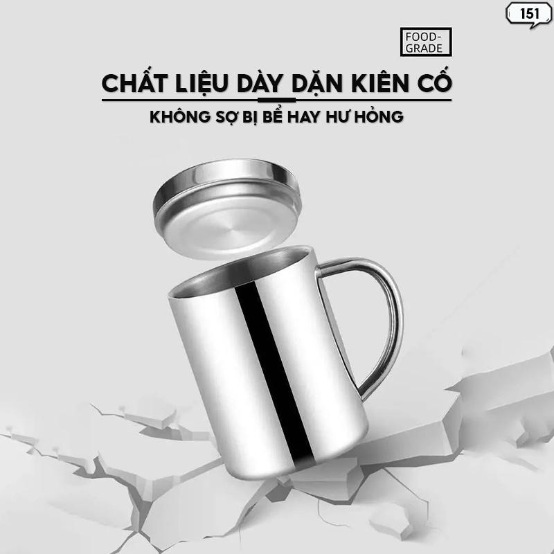 Cốc Inox 2 Lớp Có Kèm Nắp Inox 304 Ly Dung Tích 200ml Đong Trà Sữa Ly Uống Trà 151