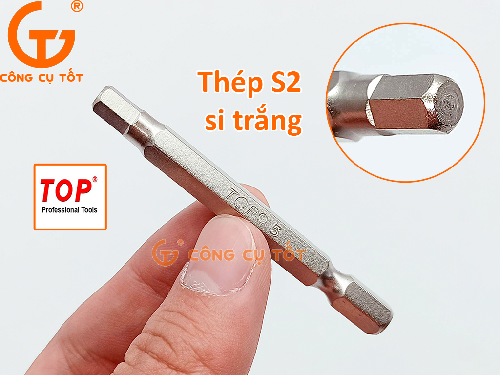 Đầu bắt vít lục giác đực 5 mm dài 65 mm chuôi lục TOP