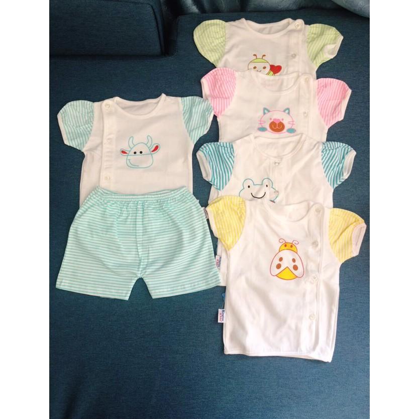 Đồ bộ cộc tay bé gái sơ sinh cài vai , đồ bộ sơ sinh 100% cotton