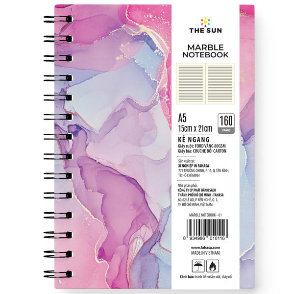 Sổ Lò Xo Bìa Cứng Marble A5 - Kẻ Ngang - 160 Trang 80gsm - The Sun 01