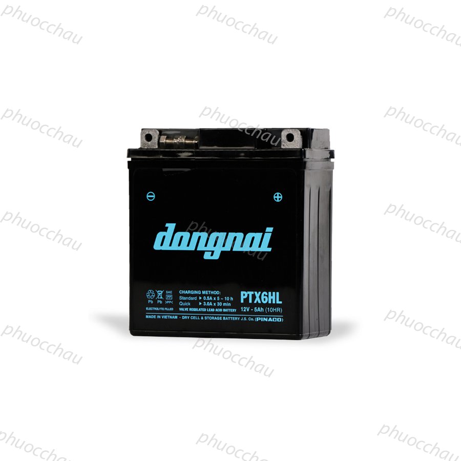 Ắc Quy Đồng Nai PTX6HL 12V-5Ah cho xe máy Dream, Wave, Future, Sirius, Jupiter, Taurus, Mio