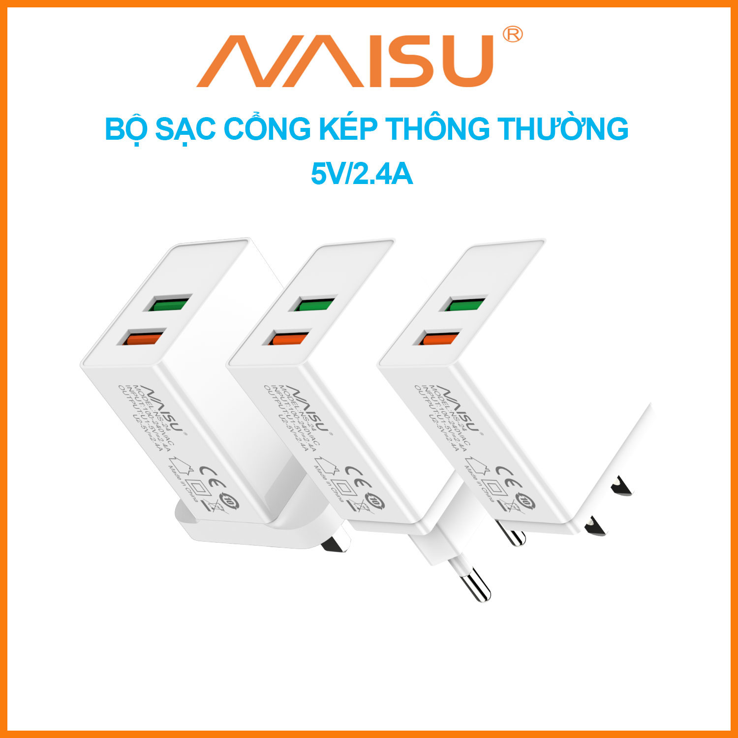 Bộ sạc hai cổng, tương thích với các điện thoại di động phổ thông trên thị trường, NS-24 ID – 1815 - Hàng nhập khẩu