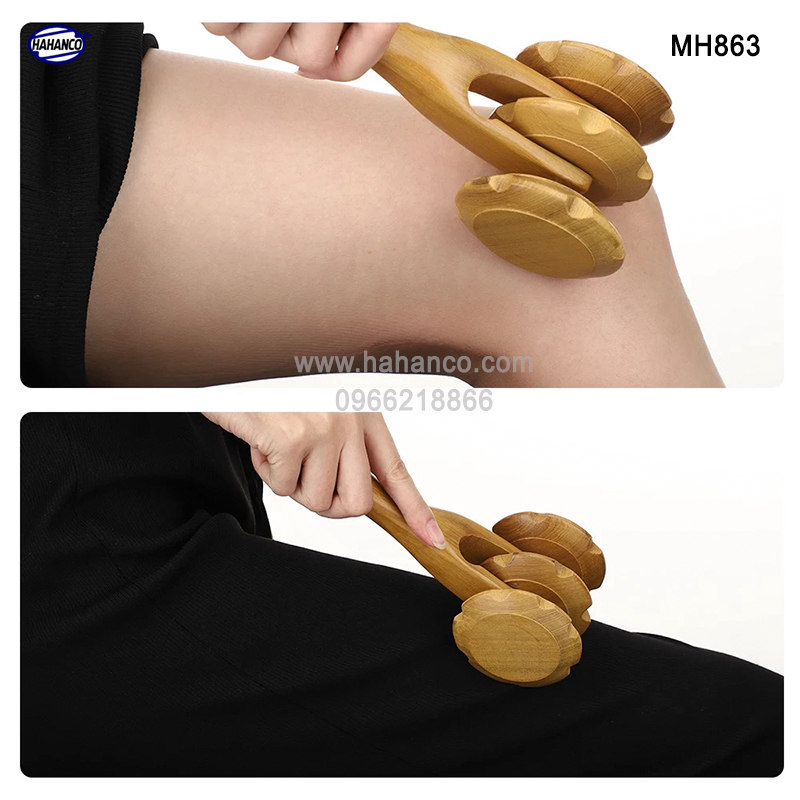 Cây lăn massage toàn thân 3 bánh gai đa năng bằng gỗ Bách Xanh (MH863) Xua tan nỗi lo đau nhức tạo cảm giác thoải mái - Chăm sóc sức khỏe