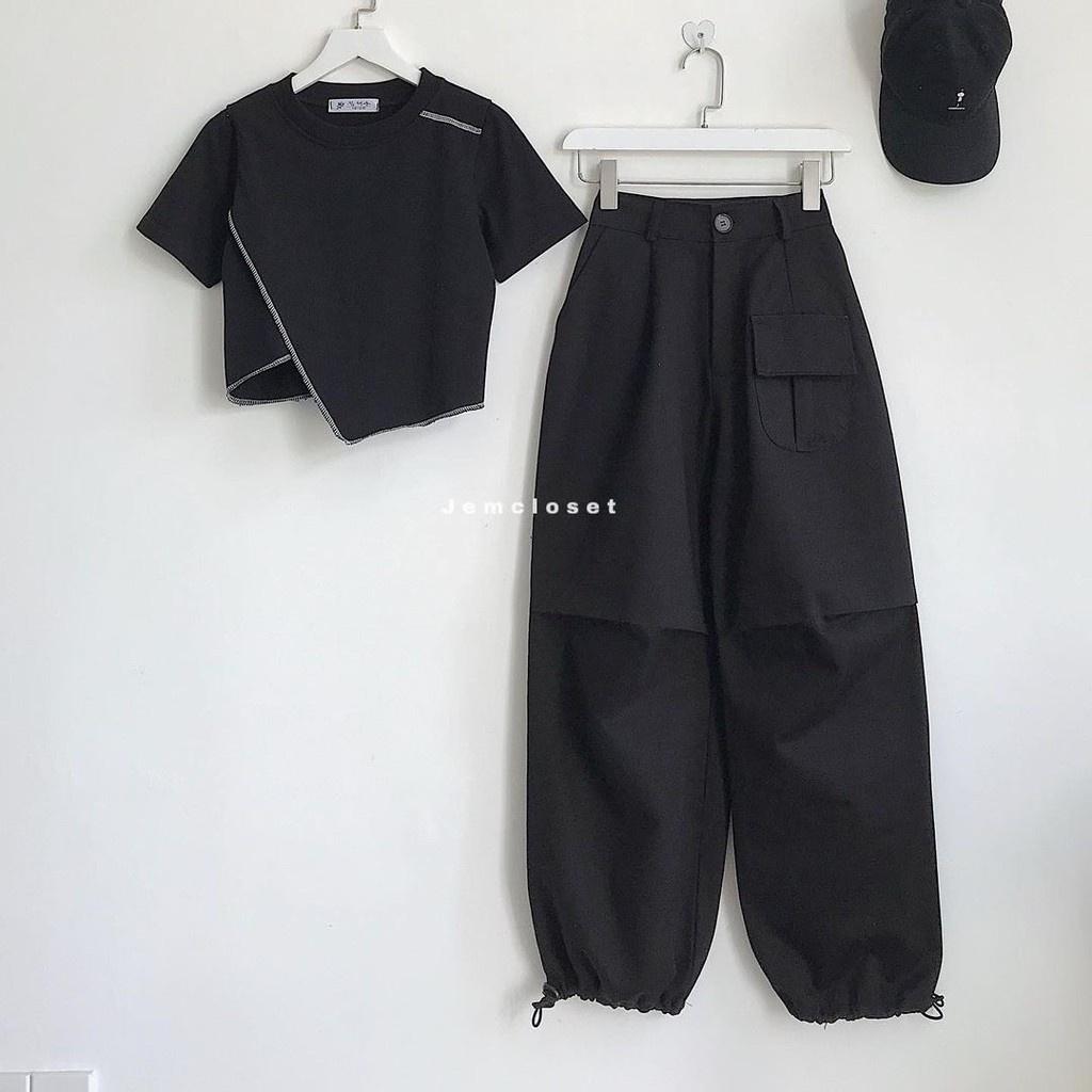 Quần baggy túi hộp kaki nữ trẻ trung năng động có chốt gấu dáng thụng cá tính