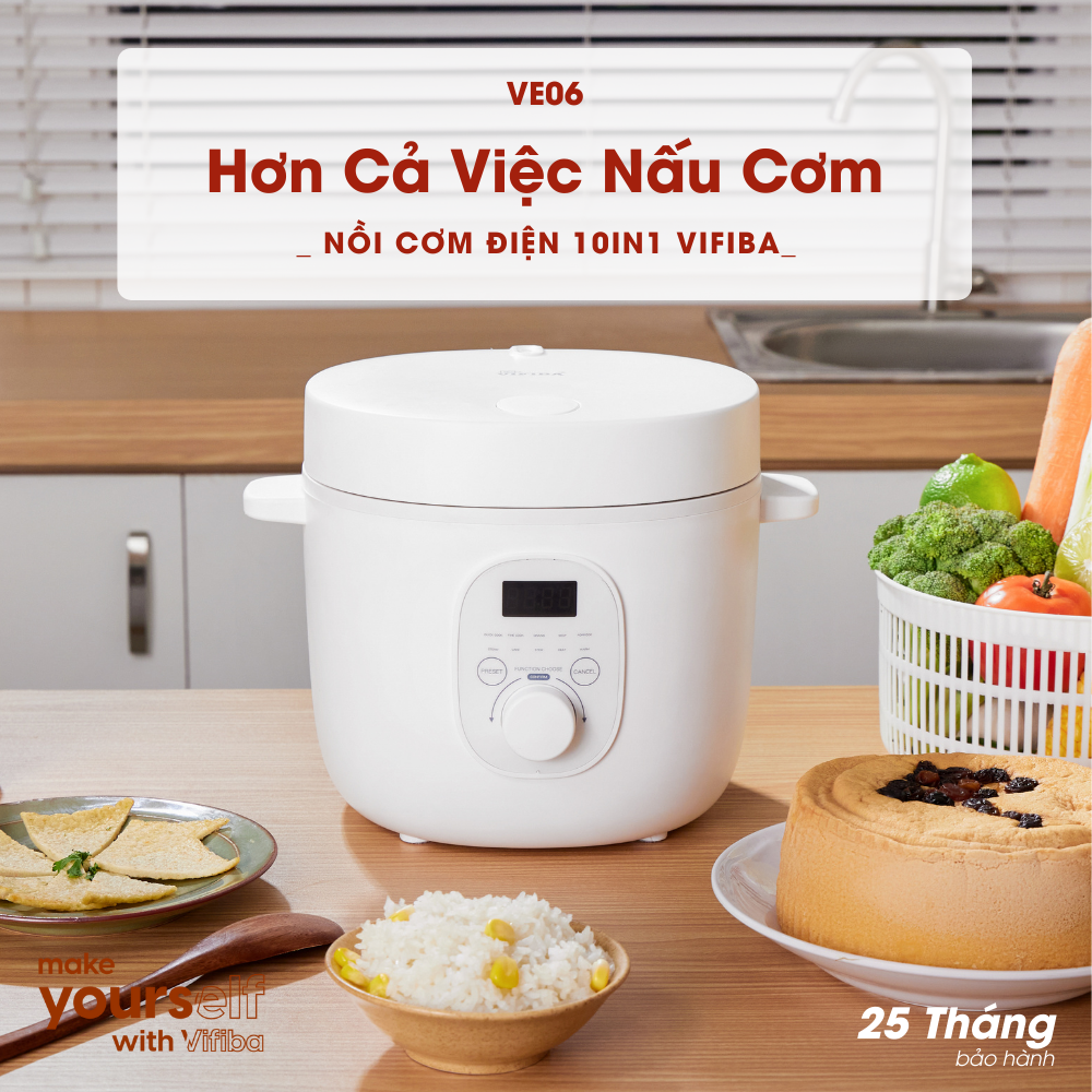 Nồi Cơm Điện Mini Thông Minh 10in1 Hàng Chính Hãng VIFIBA, Chức Năng Hẹn Giờ Nấu Cơm, Cho 1 - 2 người ăn