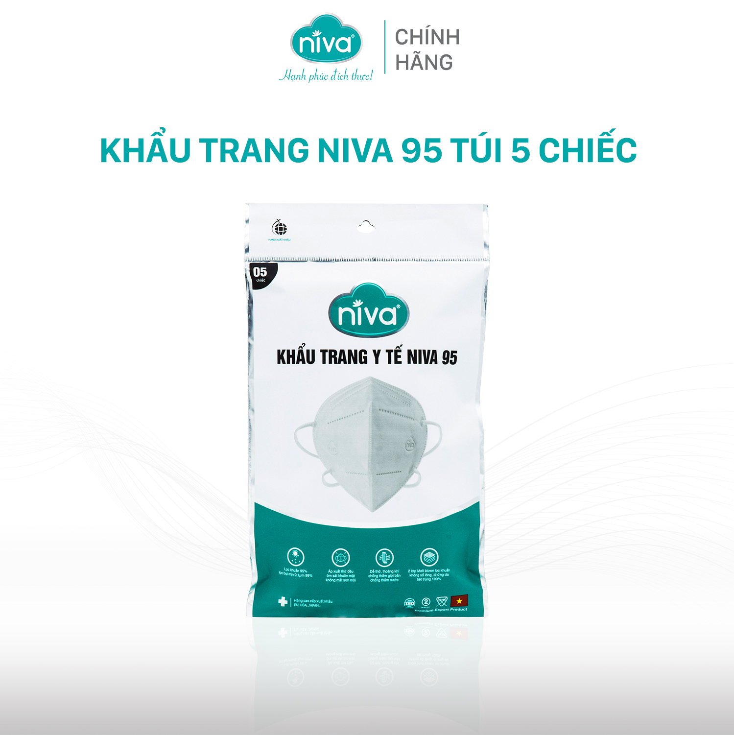 Khẩu Trang Niva 95 Túi 5 Chiếc Ngăn Giọt Bắn, Lọc Vi Khuẩn, Không Gây Kích Ứng Da, Hàng Chính Hãng Cao Cấp