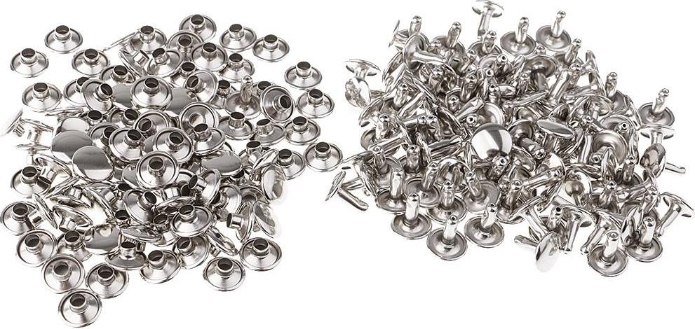 200 Chiếc Bao Da Đinh Tán Đôi Mũ Đinh Tán Hình Ống Kim Loại Đinh Nhọn Cho Làm Đồ Da Thủ Công, Màu Bạc Đồng