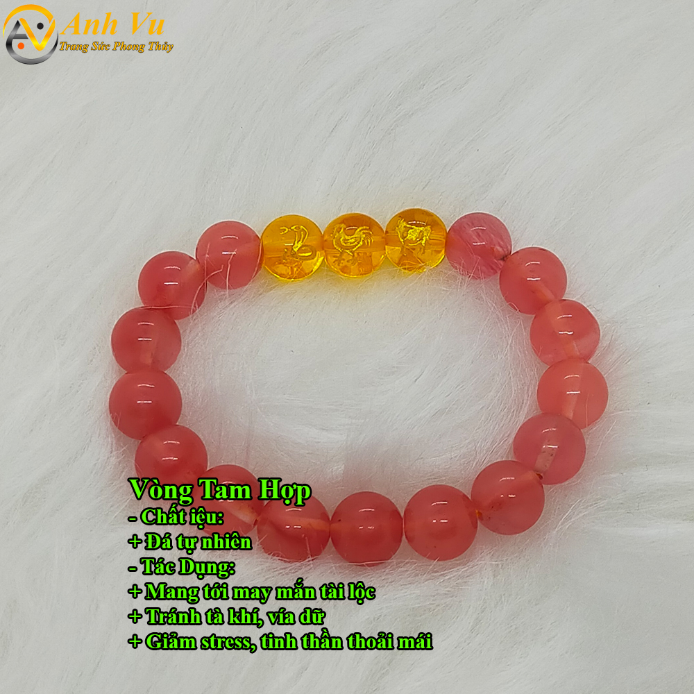 Vòng tay phong thủy cho nữ mệnh hỏa - Vòng tam hợp tỵ dậu sửu mã não đỏ - May mắn tài lộc