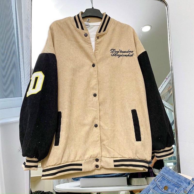 AK46_Áo Khoác Bomber Unisex Chất Nhung Tăm QC Thêu Chữ D May 2 Lớp_Chất Nhung Dày Mịn Thêu Sắc Nét_Tay Bo Len Dệt Kim