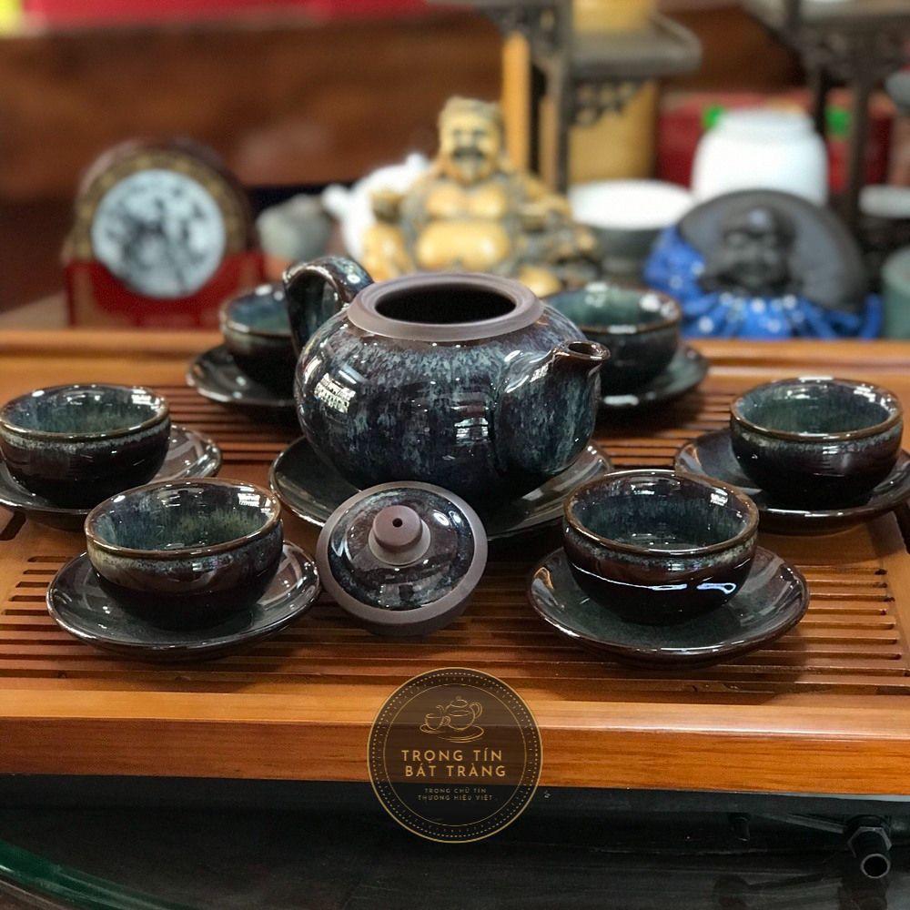 Bộ Ấm Chén Trà Đạo Men Hỏa Biến Búp Sen Bát Tràng Dáng Thủy Bình Dung Tích 390ml AVMT 09