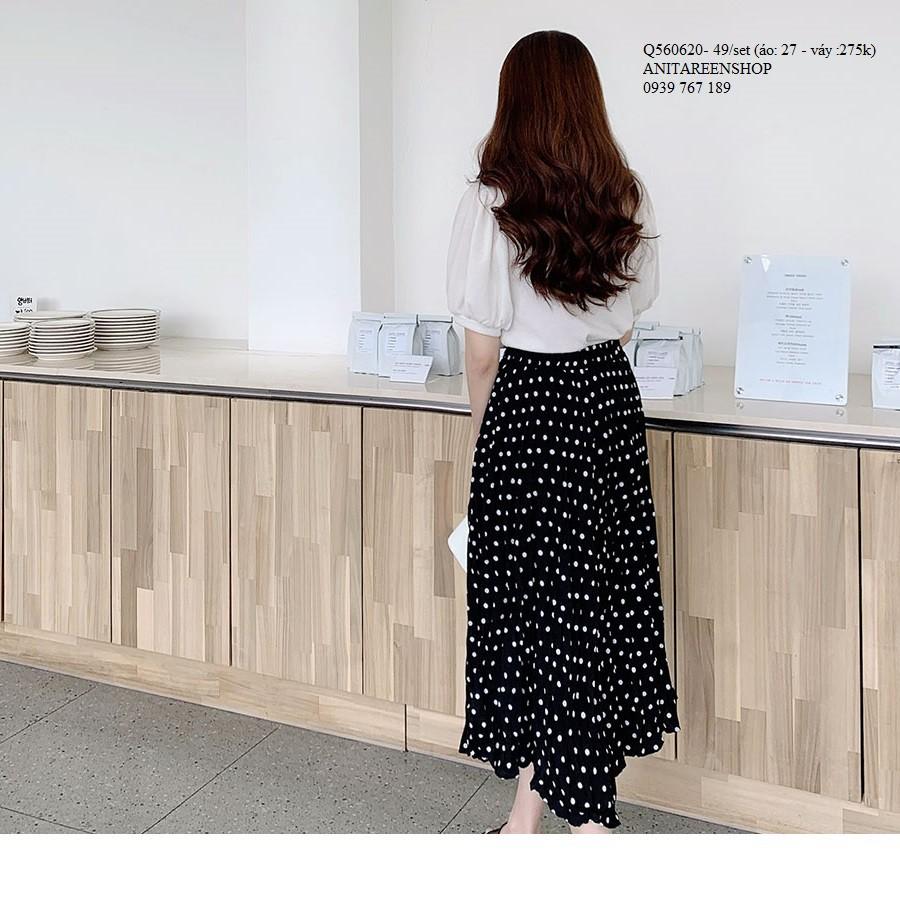 Q560620 SET ÁO KIỂU PHỐI CHÂN VÁY CHẤM BI