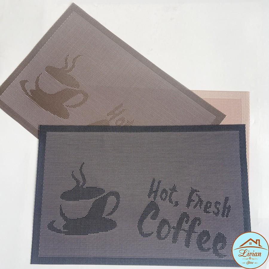 Tấm lót bàn ăn, tấm trải bàn ăn nhà hàng họa tiết ly coffee sang trọng