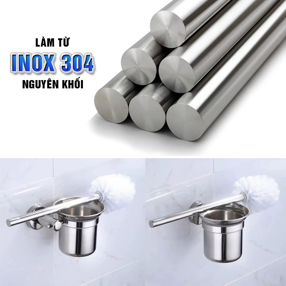 Bộ cốc chổi cọ bồn cầu, toilet nhà vệ sinh, sàn nhà treo tường, có giá đỡ bằng Inox 304 kháng khuẩn, không cần khoan, DAN HOUSE 3.11.11