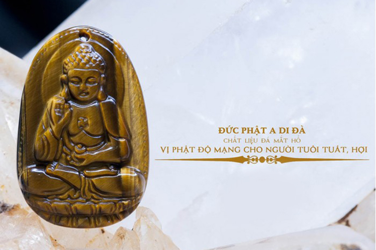 Mặt Dây Chuyền Đức Phật A Di Đà Mắt Hổ Vàng - Phật Bản Mệnh VIETGEMSTONES Cho Người Tuổi Tuất, Hợi