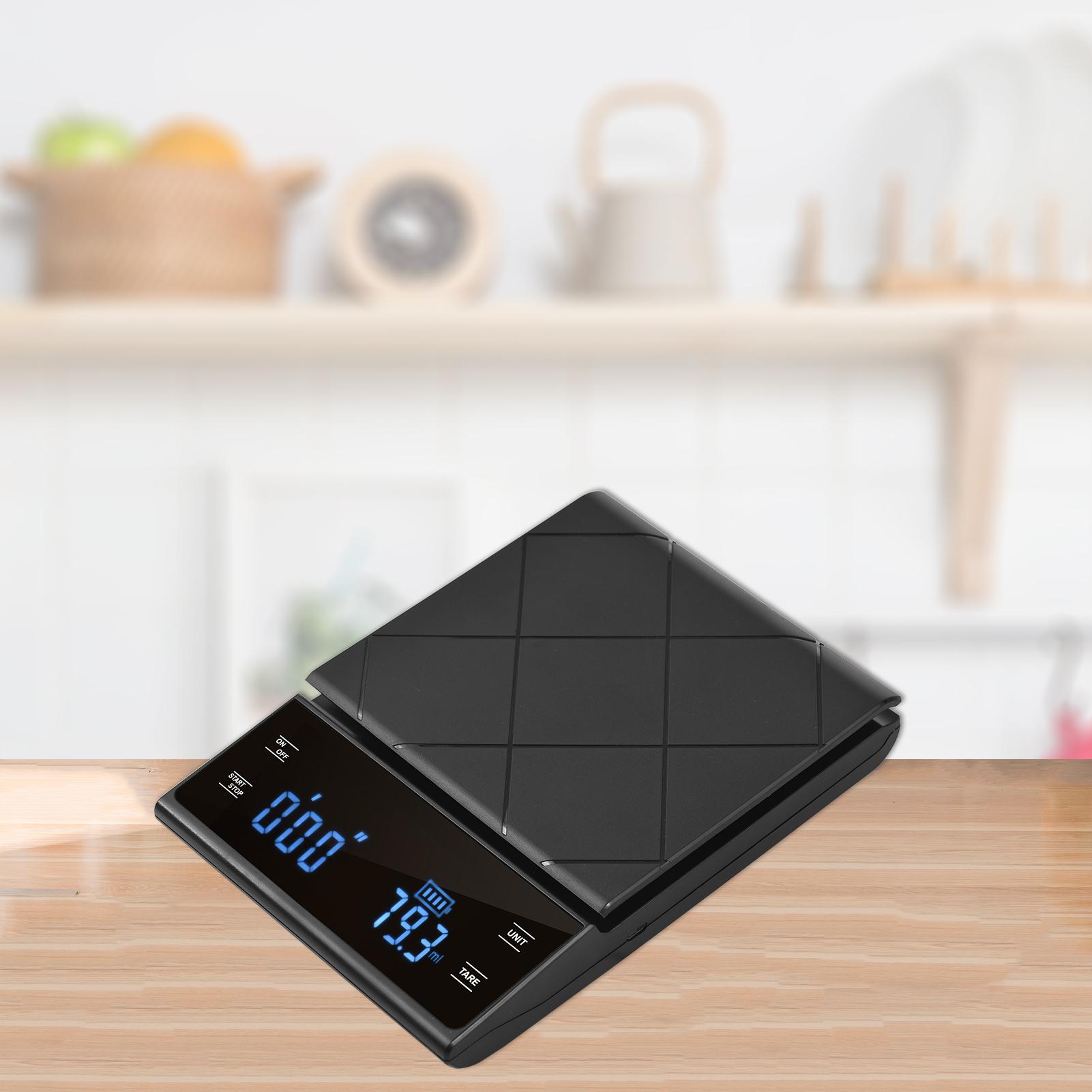 Cân nhà bếp cảm ứng đèn LED kỹ thuật số 3kg/ 0,1g Đếm thời gian chính xác cao Cân pha cà phê Cân thực phẩm điện tử di động có thay đổi đơn vị/bì để nấu nướng