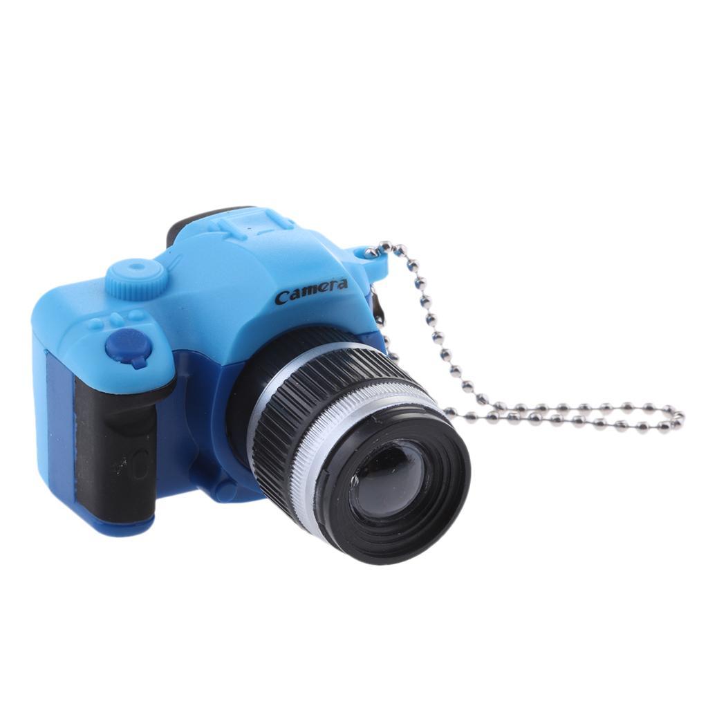 Cute Mini DSLR Camera Style LED Flash Light Keychain Key Ring Holder