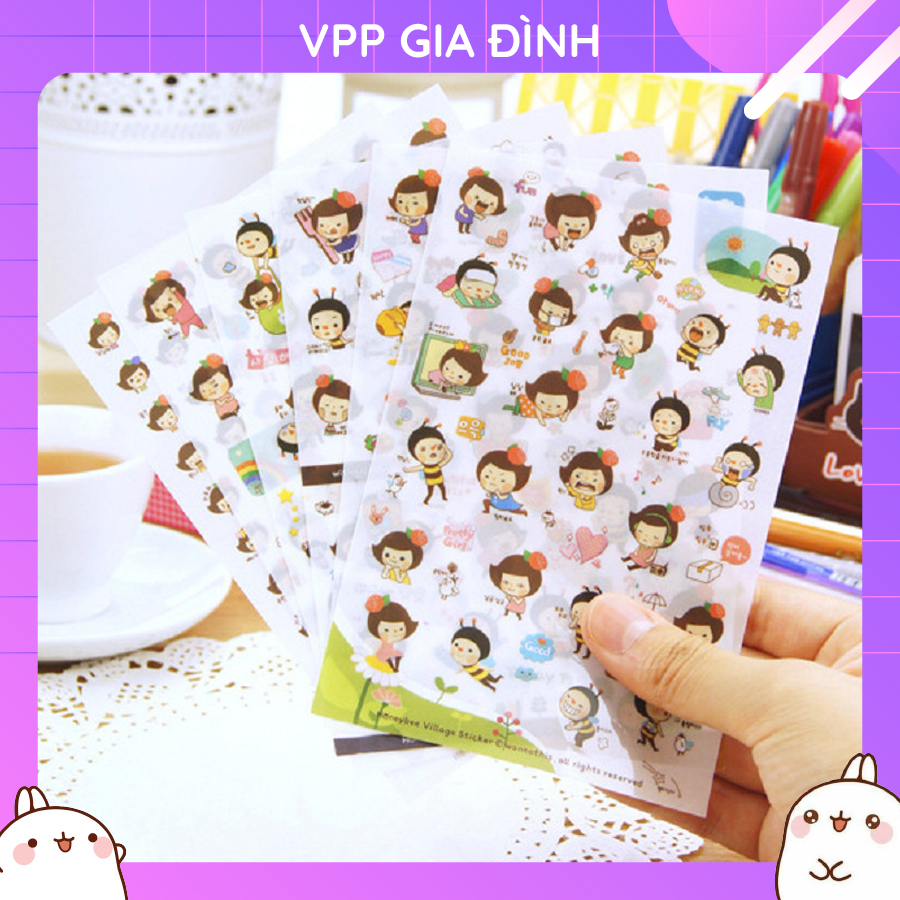 Bộ 6 Tấm Nhãn Dán Sticker Trang Trí Ong Vàng