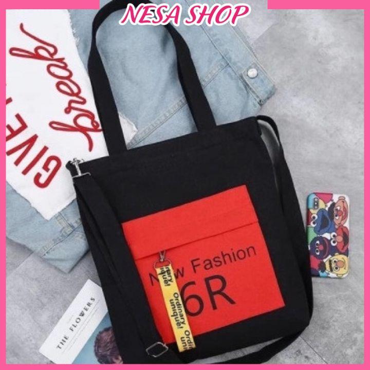 Túi đeo chéo nữ in chữ New Fashion 6R, túi Tote Canvas đi chơi, đi học NeSa Shop