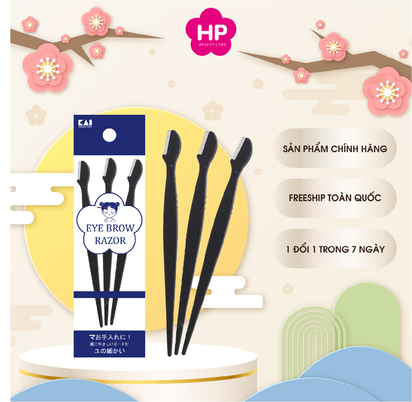 Dao Cạo Lông Mày Kai Groom 38531 - HC1161 Màu Đen (Set 3 Cây)