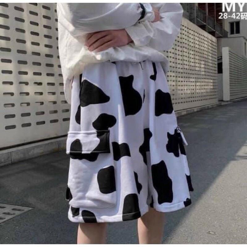 Quần Thun THIFU FASHION Dáng Lửng Thun Co Giãn, In Hình Họa Tiết Bò Sữa Thời Trang Phù Hợp Cho Cả Nam Và Nữ