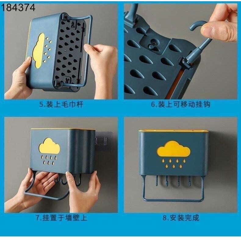 Hộp đựng đũa treo tường hình đám mây,Hộp đựng thìa tiện lợi có móc treo tiết kiệm diện tích
