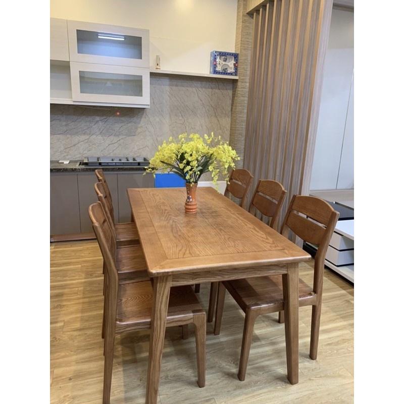 Bộ bàn ghế ăn chân chéo gia đình gỗ sồi nga