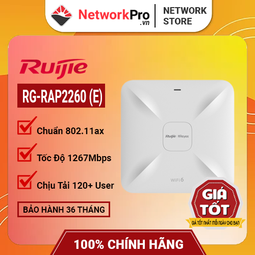 Bộ Phát WiFi Ruijie RG-RAP2260 (E) Wi-Fi 6 Hàng Chính Hãng – Tốc Độ 1267Mbps, Chịu Tải 120 User