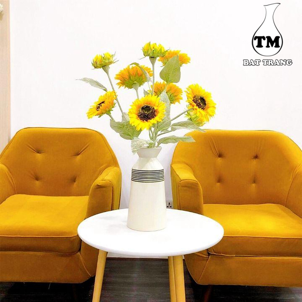 Bình Cắm Hoa Gốm Sứ Cao Cấp - Lọ hoa Men Mát Kẻ Đen - Xưởng Gốm TM