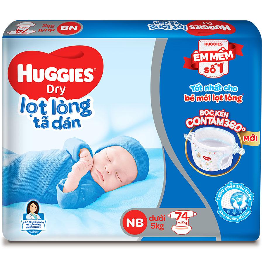 Tã Dán Sơ Sinh Huggies NB74 (Dưới 5kg) - Gói 74 Miếng - Bao bì mới