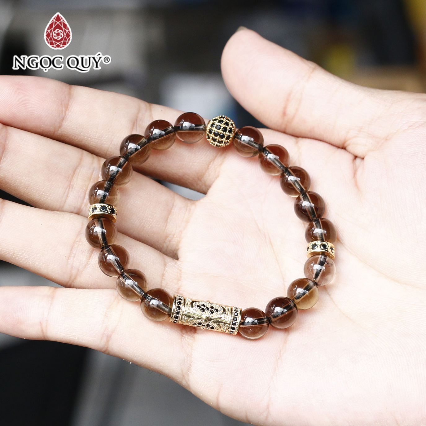 Vòng tay đá thạch anh khói mệnh thổ,kim - Ngọc Quý Gemstones