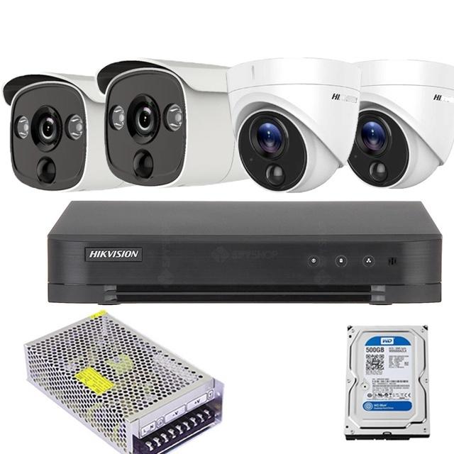 Trọn bộ 4 camera bán cầu và thân trụ HIKVISION 5MP - tích hợp cảm biến PIR + đèn, đầu ghi hình 4 kênh Analog - Hàng Chính Hãng