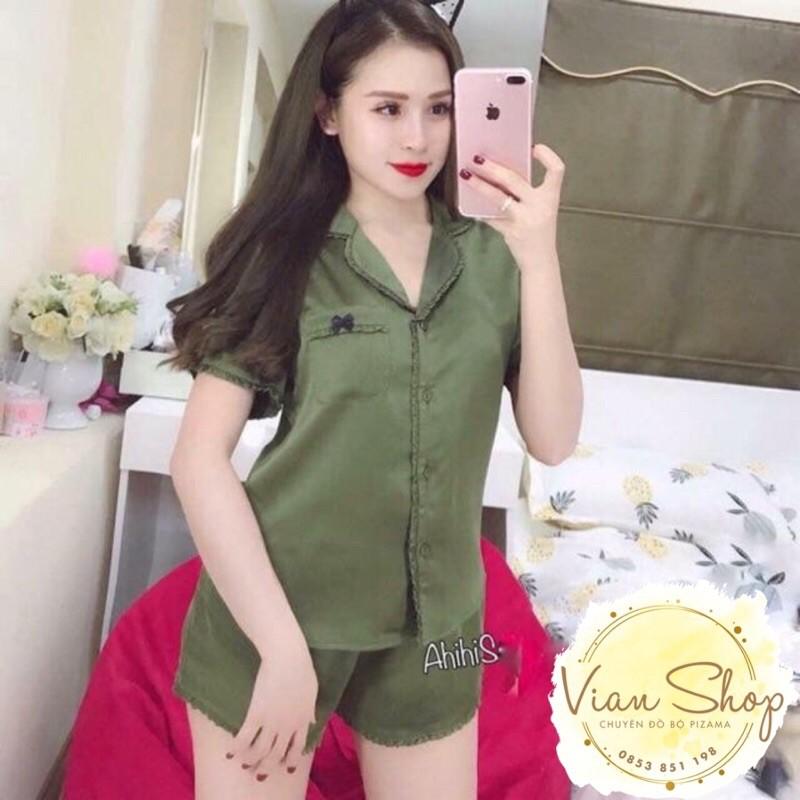 Bộ đồ pijama lụa, bộ lụa Cộc Đùi viền bèo nơ túi xinh xắn