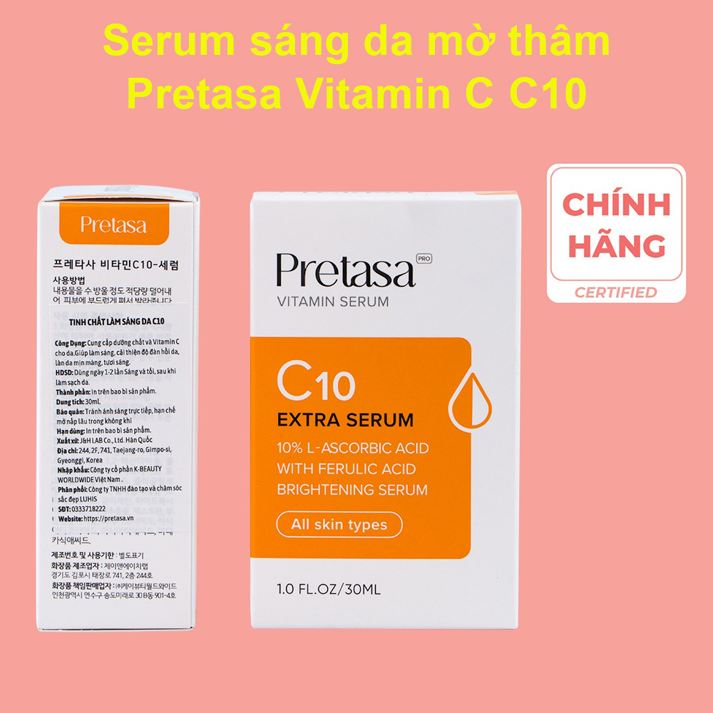 Serum sáng da mờ thâm Vitamin C PRETASA C10 Extra Serum - Hàng Chính Hãng