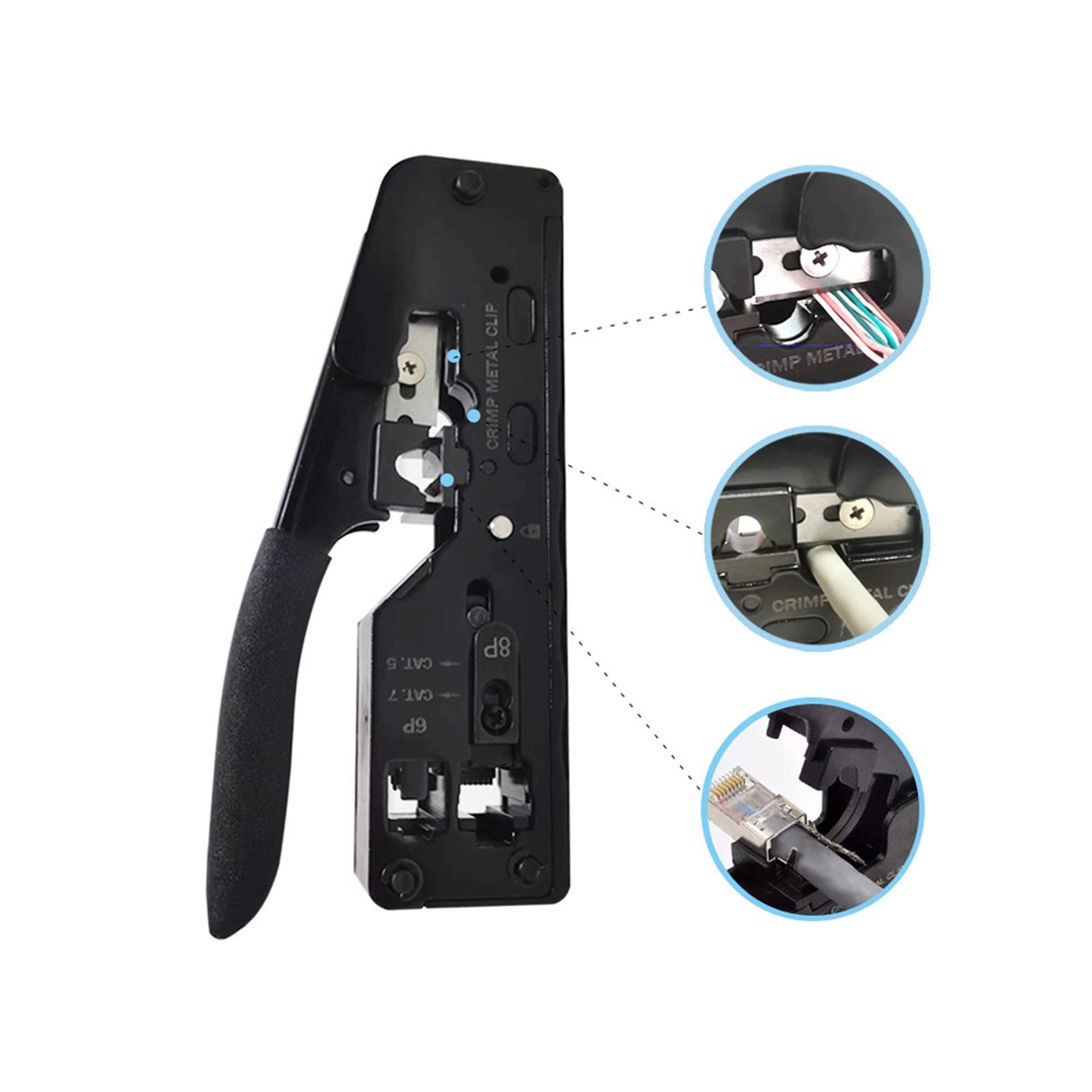 Pass through RJ45 Crimper Cutter Cutting Network Cable Crimping Tool Compact Size Spring Loaded Handle Comfortable Grip