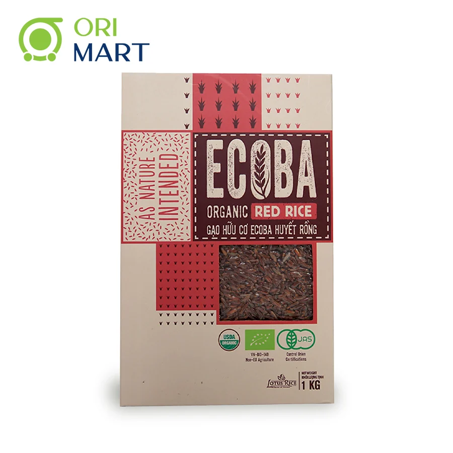 Combo 5 Gạo Lứt Đỏ Hữu Cơ Ecoba Huyết Rồng Ecoba Organic Red Rice Tốt Cho Người Ăn Kiêng Đảm Bảo Dưỡng Chất Túi 1Kg Orimart