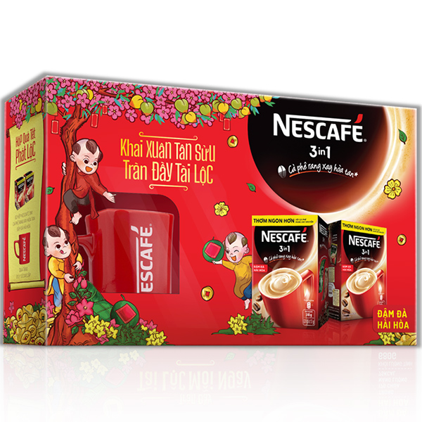 Hộp quà Như Ý: Cà phê hòa tan Nescafé 3in1 Đậm đà hài hòa Với Ly Sứ Nescafe