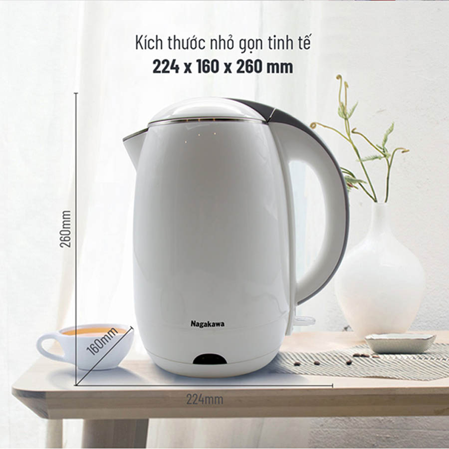 Ấm Đun Siêu Tốc 2 Lớp Nagakawa NAG0314 - Hàng Chính Hãng