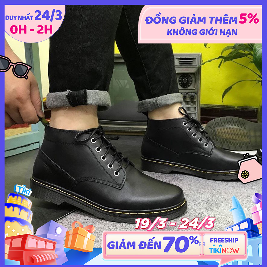 Giày Boot nam Giày Doctor  Nam Cổ Lửng DySeven  Đẳng Cấp Định Phong Cách – Đen Lì – 40