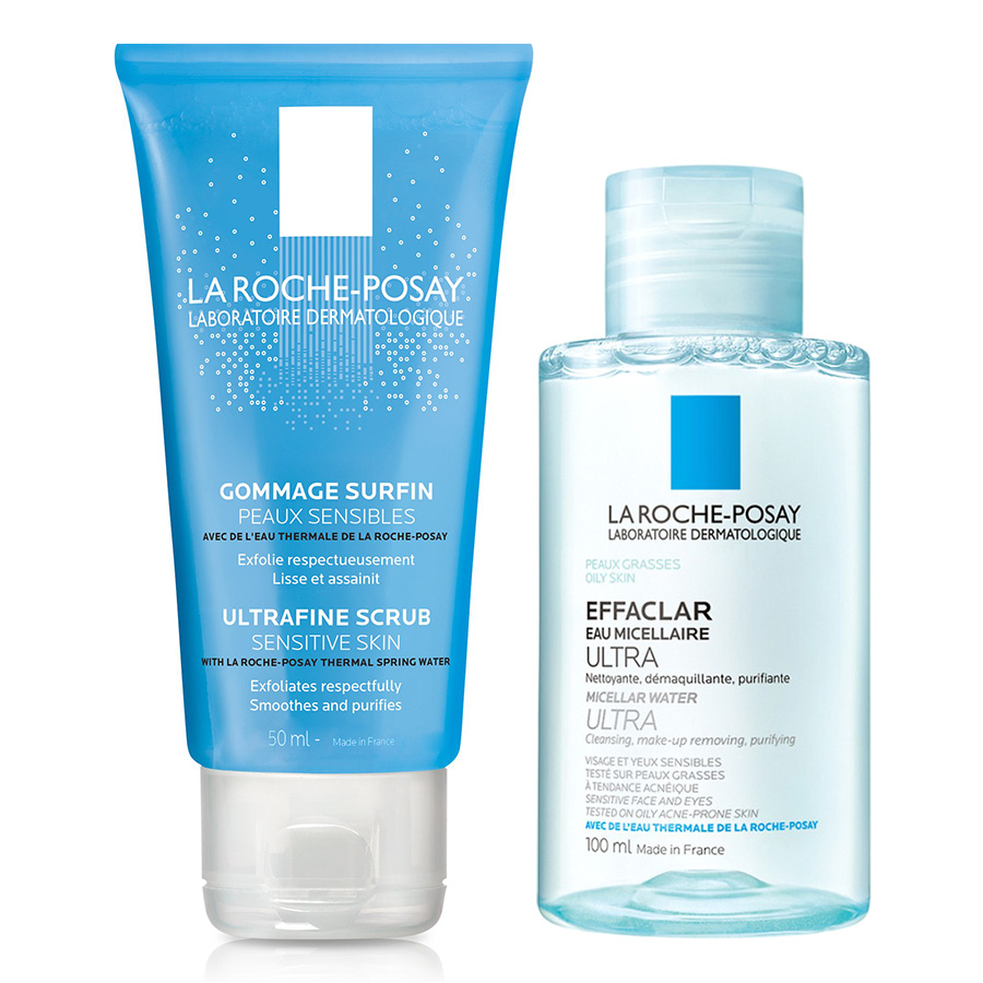 Bộ chăm sóc da Gel Làm Sạch Tẩy Da Chết Cho Da Nhạy Cảm - Ultra Fine Scrub Senitive Skin La Roche Posay  + Nước Tẩy Trang Làm Sạch Sâu & Kiểm Soát Bã Nhờn Cho Da Dầu Nhạy Cảm La Roche-Posay Micellar Water Ultra Oily Skin