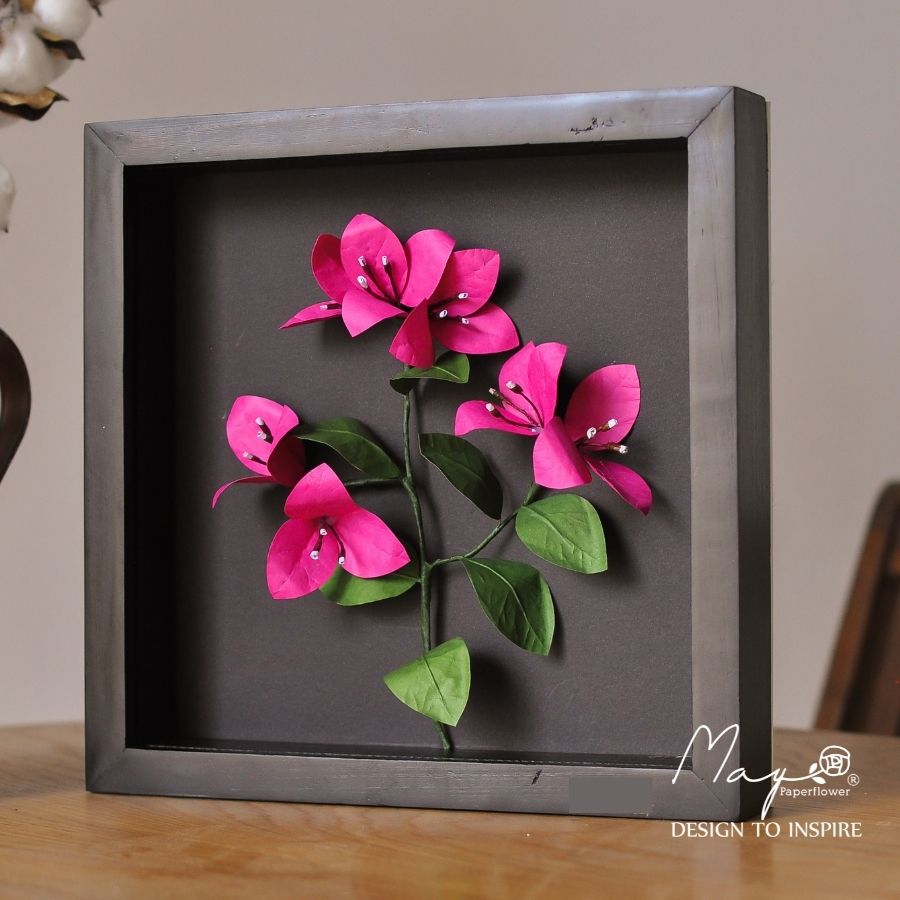 Tranh Hoa Giấy Handmade Trang Trí - Hoa Giấy MAYPAPERFLOWER Khung Gỗ Size 25x25cm